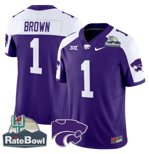 Men's Jayce Brown Jersey #1 Kansas State Wildcats 2025 Rate Bowl Patch Purple Alternate