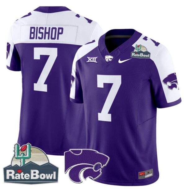 Men's Michael Bishop Jersey #7 Kansas State Wildcats 2025 Rate Bowl Patch Purple Alternate