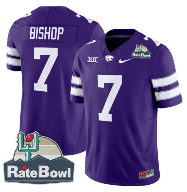 Men's Michael Bishop Jersey #7 Kansas State Wildcats 2025 Rate Bowl Patch Purple