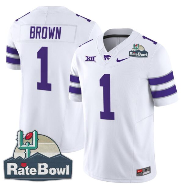 Men's Jayce Brown Jersey #1 Kansas State Wildcats 2025 Rate Bowl Patch White