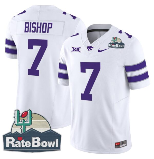 Men's Michael Bishop Jersey #7 Kansas State Wildcats 2025 Rate Bowl Patch White