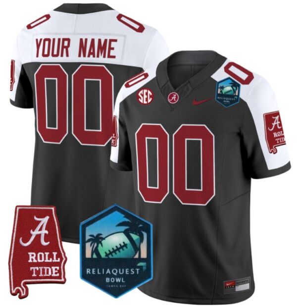 Men's Custom Alabama Crimson Tide Jersey 2025 ReliaQuest Bowl Patch Black Alternate