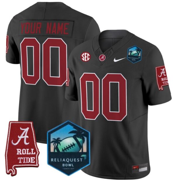 Men's Custom Alabama Crimson Tide Jersey 2025 ReliaQuest Bowl Patch Black