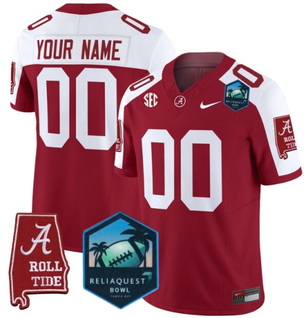 Men's Custom Alabama Crimson Tide Jersey 2025 ReliaQuest Bowl Patch Crimson Alternate