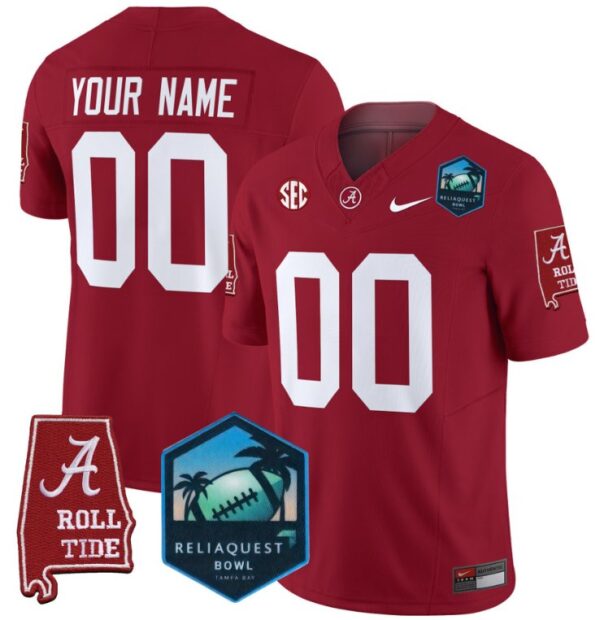 Men's Custom Alabama Crimson Tide Jersey 2025 ReliaQuest Bowl Patch Crimson