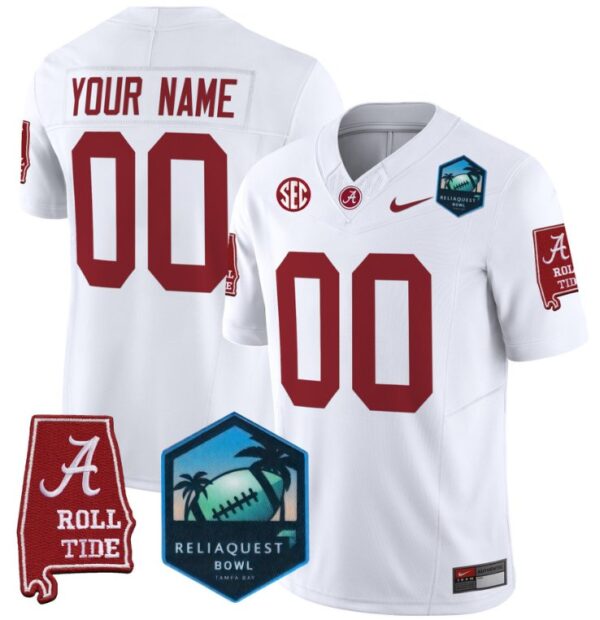 Men's Custom Alabama Crimson Tide Jersey 2025 ReliaQuest Bowl Patch White