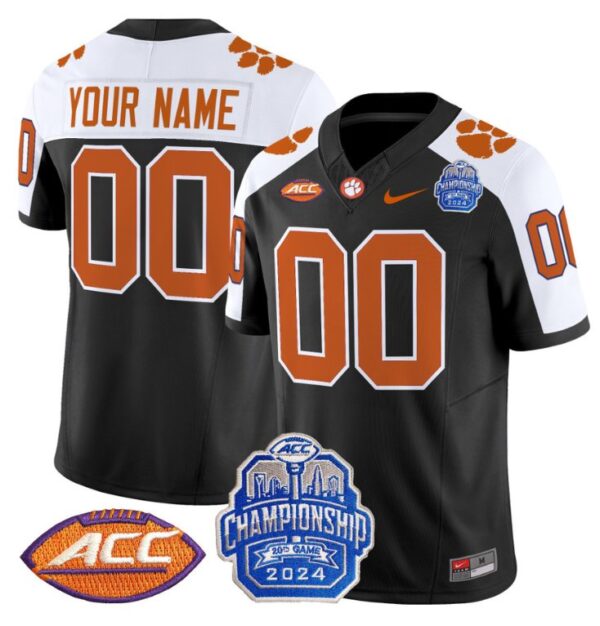 Men's Custom Clemson Tigers Jersey 2024 ACC Championship Patch Football Black Alternate