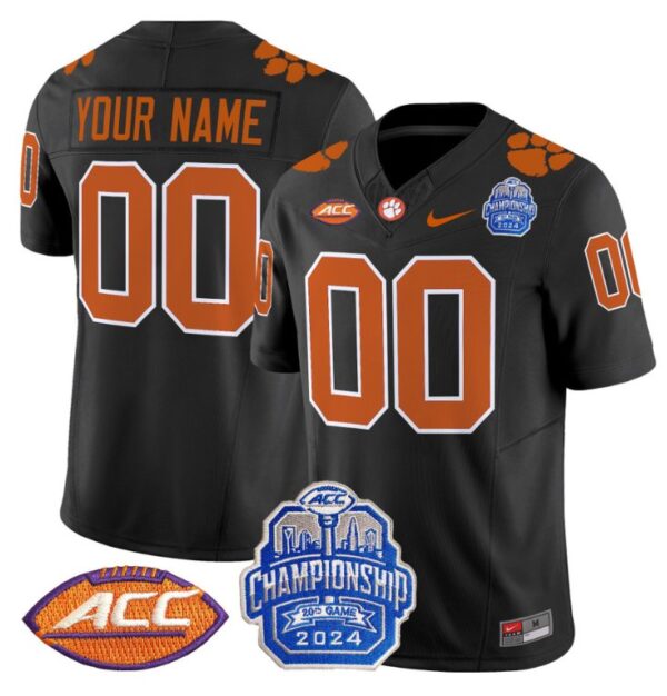 Men's Custom Clemson Tigers Jersey 2024 ACC Championship Patch Football Black