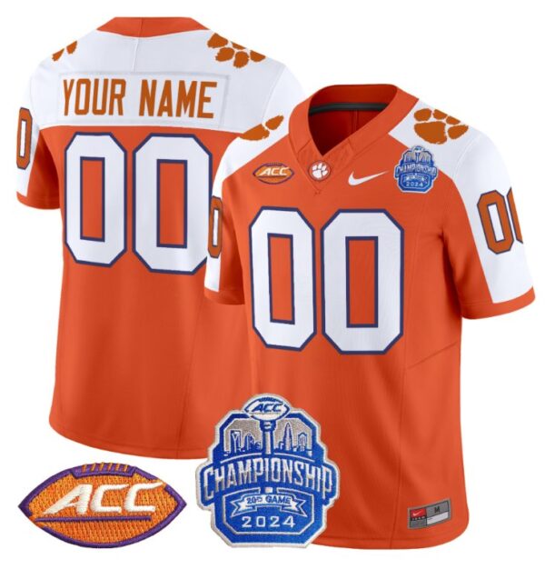 Men's Custom Clemson Tigers Jersey 2024 ACC Championship Patch Football Orange Alternate
