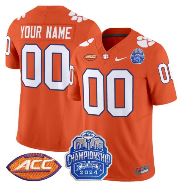 Men's Custom Clemson Tigers Jersey 2024 ACC Championship Patch Football Orange