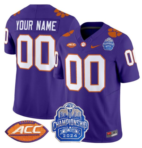 Men's Custom Clemson Tigers Jersey 2024 ACC Championship Patch Football Purple