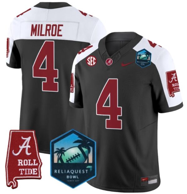 Men's Jalen Milroe Jersey #4 Alabama Crimson Tide 2025 ReliaQuest Bowl Black Alternate