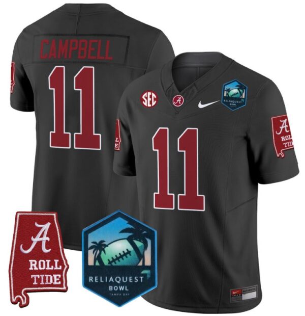 Men's Jihaad Campbell Jersey #11 Alabama Crimson Tide 2025 ReliaQuest Bowl Black