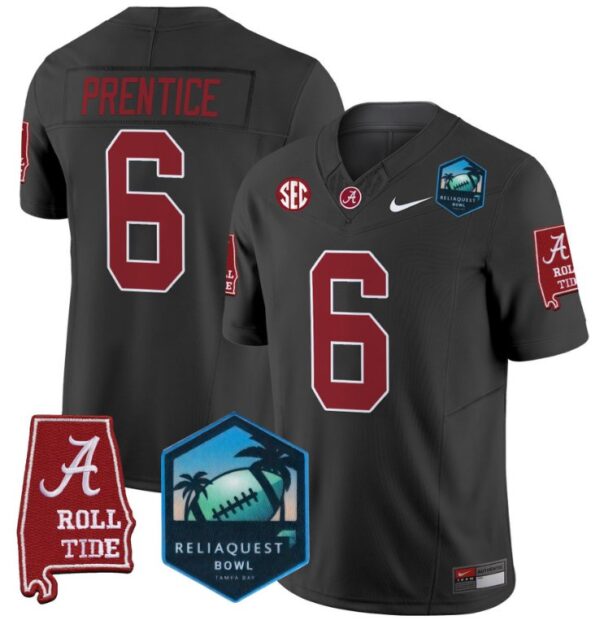 Men's Kobe Prentice Jersey #6 Alabama Crimson Tide 2025 ReliaQuest Bowl Black