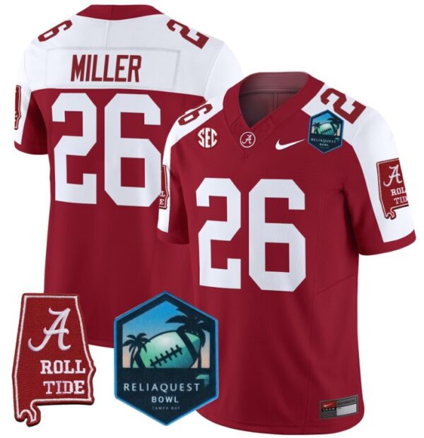 Men's Jam Miller Jersey #26 Alabama Crimson Tide 2025 ReliaQuest Bowl Crimson Alternate