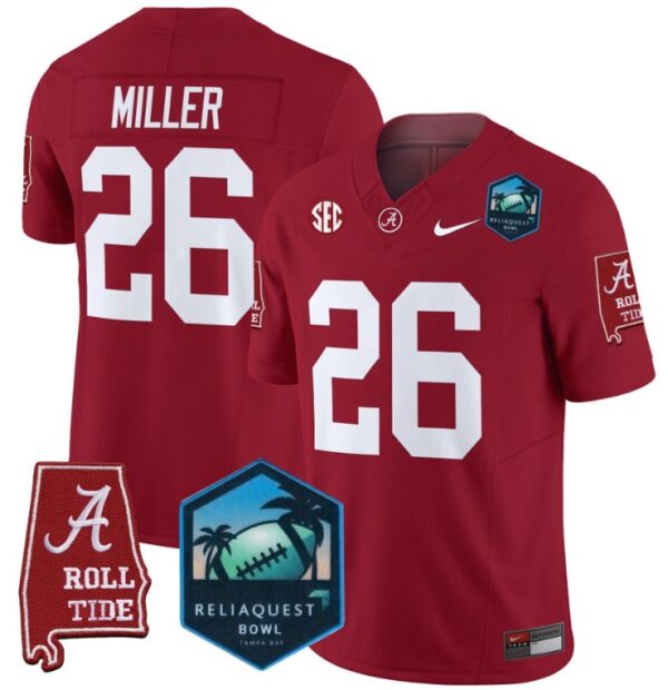 Men's Jam Miller Jersey #26 Alabama Crimson Tide 2025 ReliaQuest Bowl Crimson