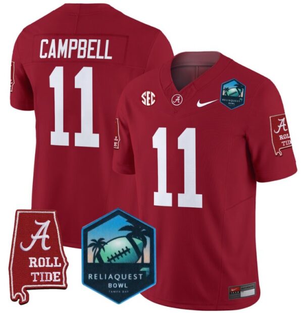 Men's Jihaad Campbell Jersey #11 Alabama Crimson Tide 2025 ReliaQuest Bowl Crimson