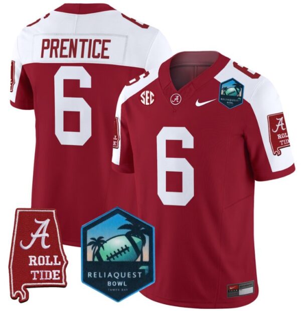 Men's Kobe Prentice Jersey #6 Alabama Crimson Tide 2025 ReliaQuest Bowl Crimson Alternate