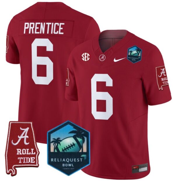 Men's Kobe Prentice Jersey #6 Alabama Crimson Tide 2025 ReliaQuest Bowl Crimson