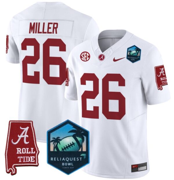 Men's Jam Miller Jersey #26 Alabama Crimson Tide 2025 ReliaQuest Bowl White