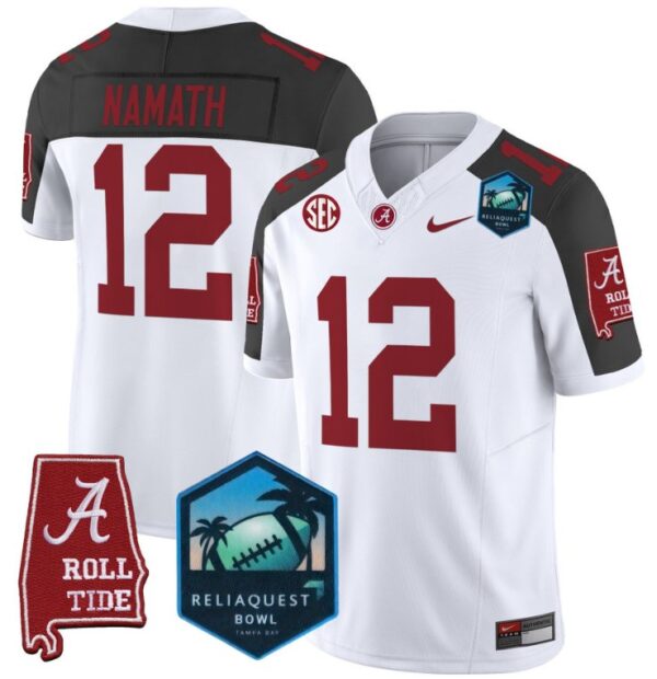 Men's Joe Namath Jersey #12 Alabama Crimson Tide 2025 ReliaQuest Bowl Inverted