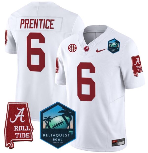 Men's Kobe Prentice Jersey #6 Alabama Crimson Tide 2025 ReliaQuest Bowl White