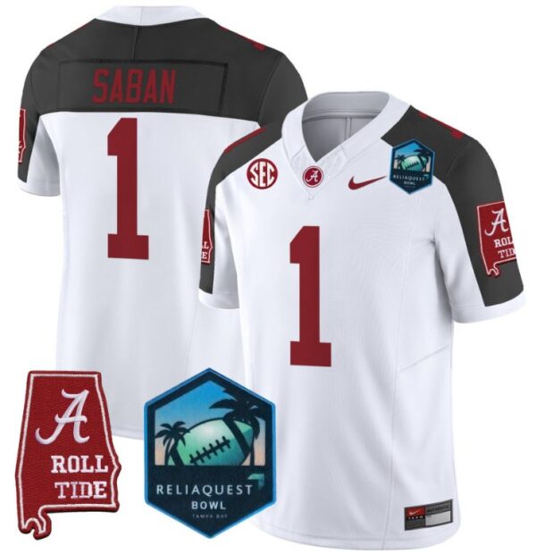 Men's Nick Saban Jersey #1 Alabama Crimson Tide 2025 ReliaQuest Bowl Inverted