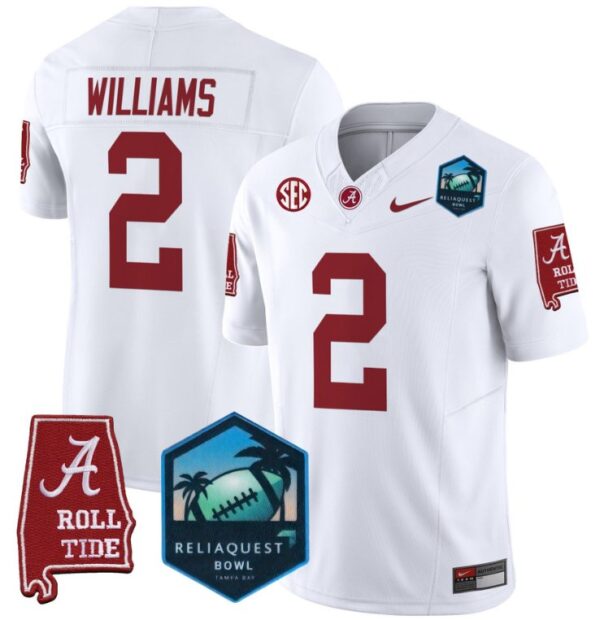 Men's Ryan Williams Jersey #2 Alabama Crimson Tide 2025 ReliaQuest Bowl White