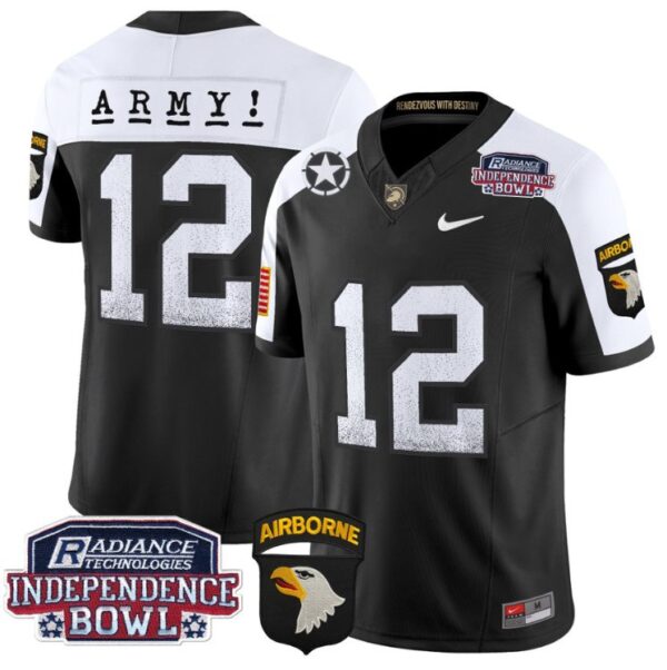 Men's 12th Man Jersey #12 Army Black Knights Independence Bowl Patch Black Alternate