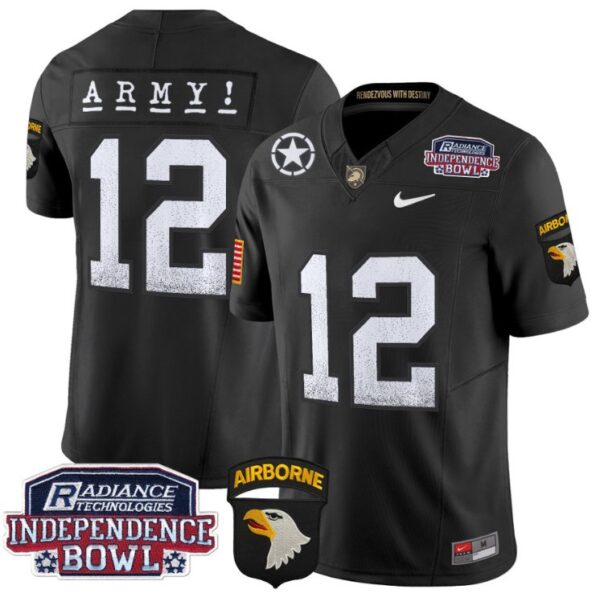 Men's 12th Man Jersey #12 Army Black Knights Independence Bowl Patch Black