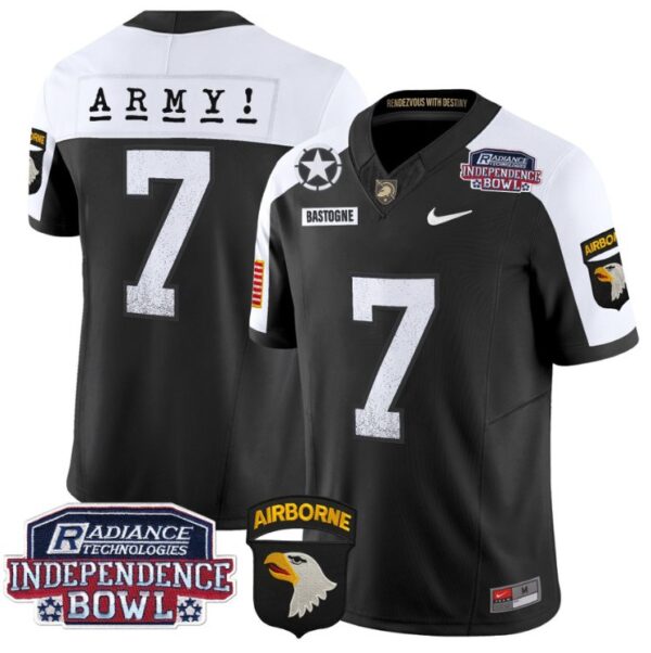 Men's Bastogne Jersey #7 Army Black Knights Independence Bowl Patch Black Alternate