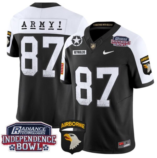 Men's Casey Reynolds Jersey #87 Army Black Knights Independence Bowl Patch Black Alternate