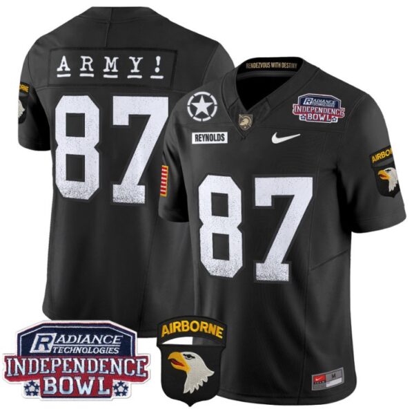 Men's Casey Reynolds Jersey #87 Army Black Knights Independence Bowl Patch Black