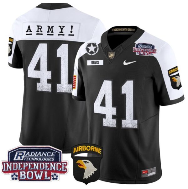 Men's Glenn Davis Jersey #41 Army Black Knights Independence Bowl Patch Black Alternate