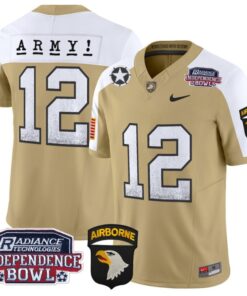 Men's 12th Man Jersey #12 Army Black Knights Independence Bowl Patch Tan Alternate