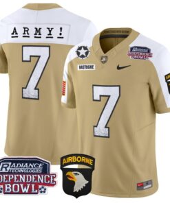 Men's Bastogne Jersey #7 Army Black Knights Independence Bowl Patch Tan Alternate