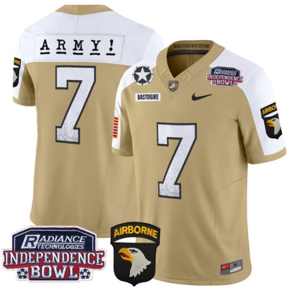 Men's Bastogne Jersey #7 Army Black Knights Independence Bowl Patch Tan Alternate