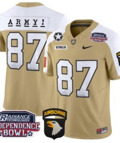 Men's Casey Reynolds Jersey #87 Army Black Knights Independence Bowl Patch Tan Alternate