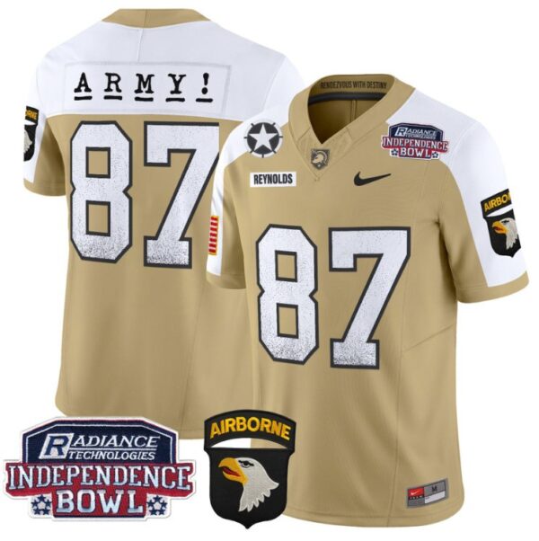 Men's Casey Reynolds Jersey #87 Army Black Knights Independence Bowl Patch Tan Alternate