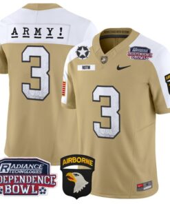 Men's Rotm Jersey #3 Army Black Knights Independence Bowl Patch Tan Alternate
