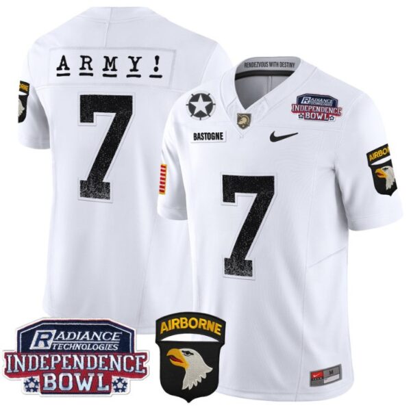 Men's Bastogne Jersey #7 Army Black Knights Independence Bowl Patch White