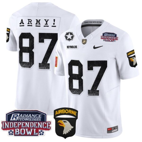 Men's Casey Reynolds Jersey #87 Army Black Knights Independence Bowl Patch White