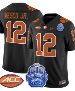 Men's Bryant Wesco Jr Jersey #12 Clemson Tigers 2024 ACC Championship Patch Black