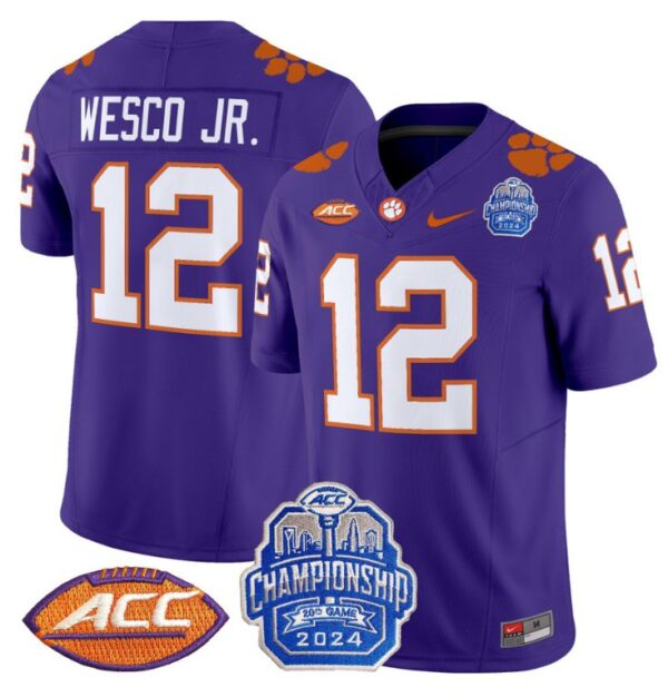 Bryant Wesco Jr Jersey #12 Clemson Tigers 2024 ACC Championship Patch Purple
