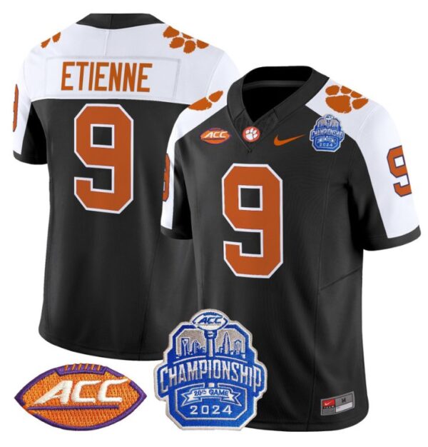 Travis Etienne Jersey #9 Clemson Tigers 2024 ACC Championship Patch Black Alternate