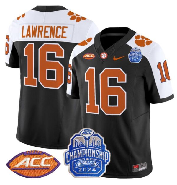 Trevor Lawrence Jersey #16 Clemson Tigers 2024 ACC Championship Patch Black Alternate