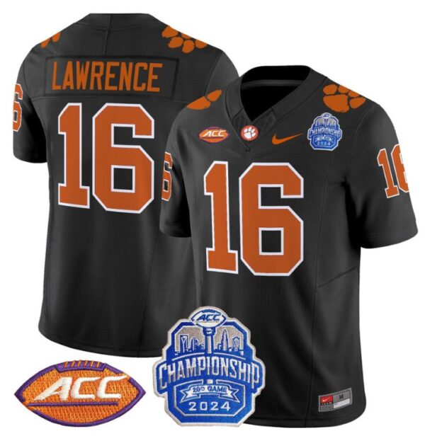 Trevor Lawrence Jersey #16 Clemson Tigers 2024 ACC Championship Patch Black