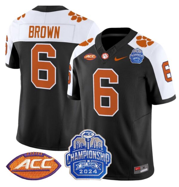 Tyler Brown Jersey #6 Clemson Tigers 2024 ACC Championship Patch Black Alternate