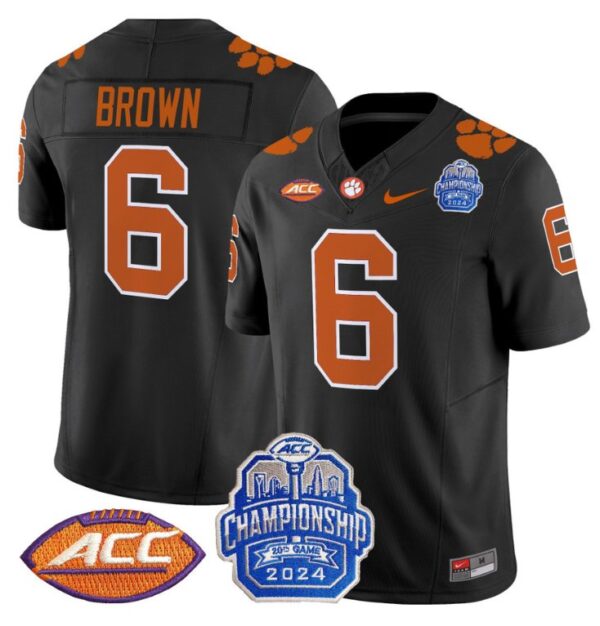Tyler Brown Jersey #6 Clemson Tigers 2024 ACC Championship Patch Black