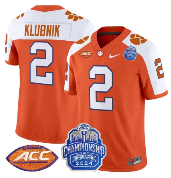 Cade Klubnik Jersey #2 Clemson Tigers 2024 ACC Championship Patch Orange Alternate